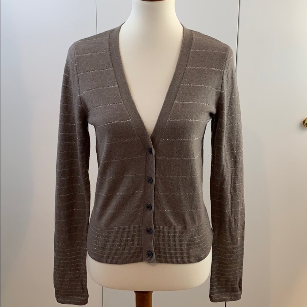 AEO M cardigan brown with silver stripes button